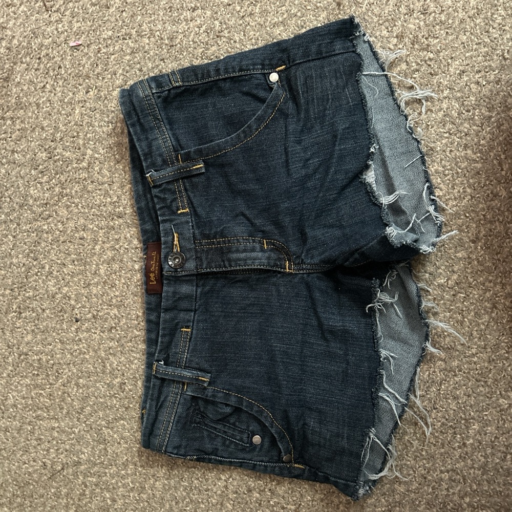 Lee Dark Indigo Frayed Hem Women's Denim Shorts